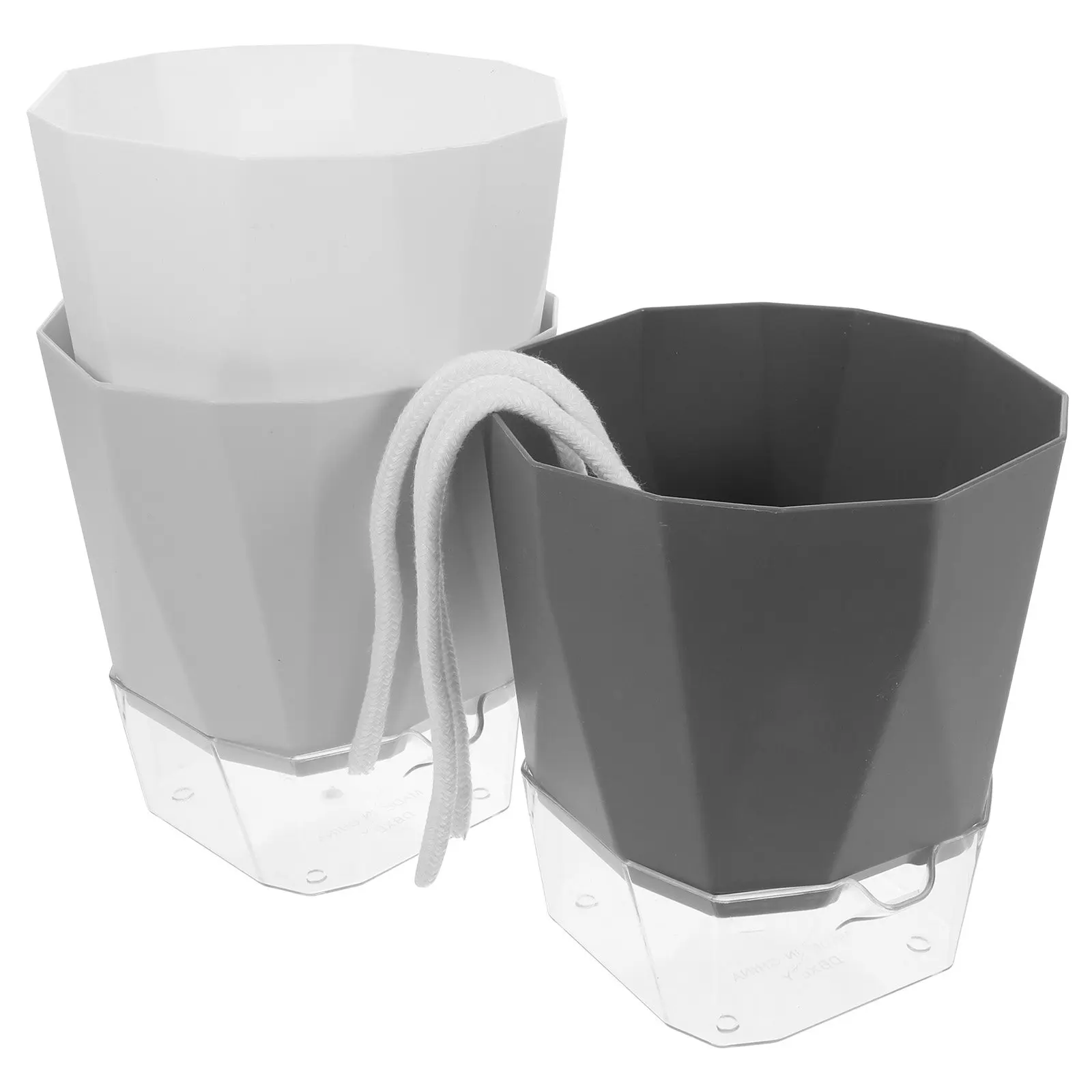 3Set Automatic Absorbing Flower Pot Self Watering Planter Double Layer Plastic Flower Container with Water Conduction Rope