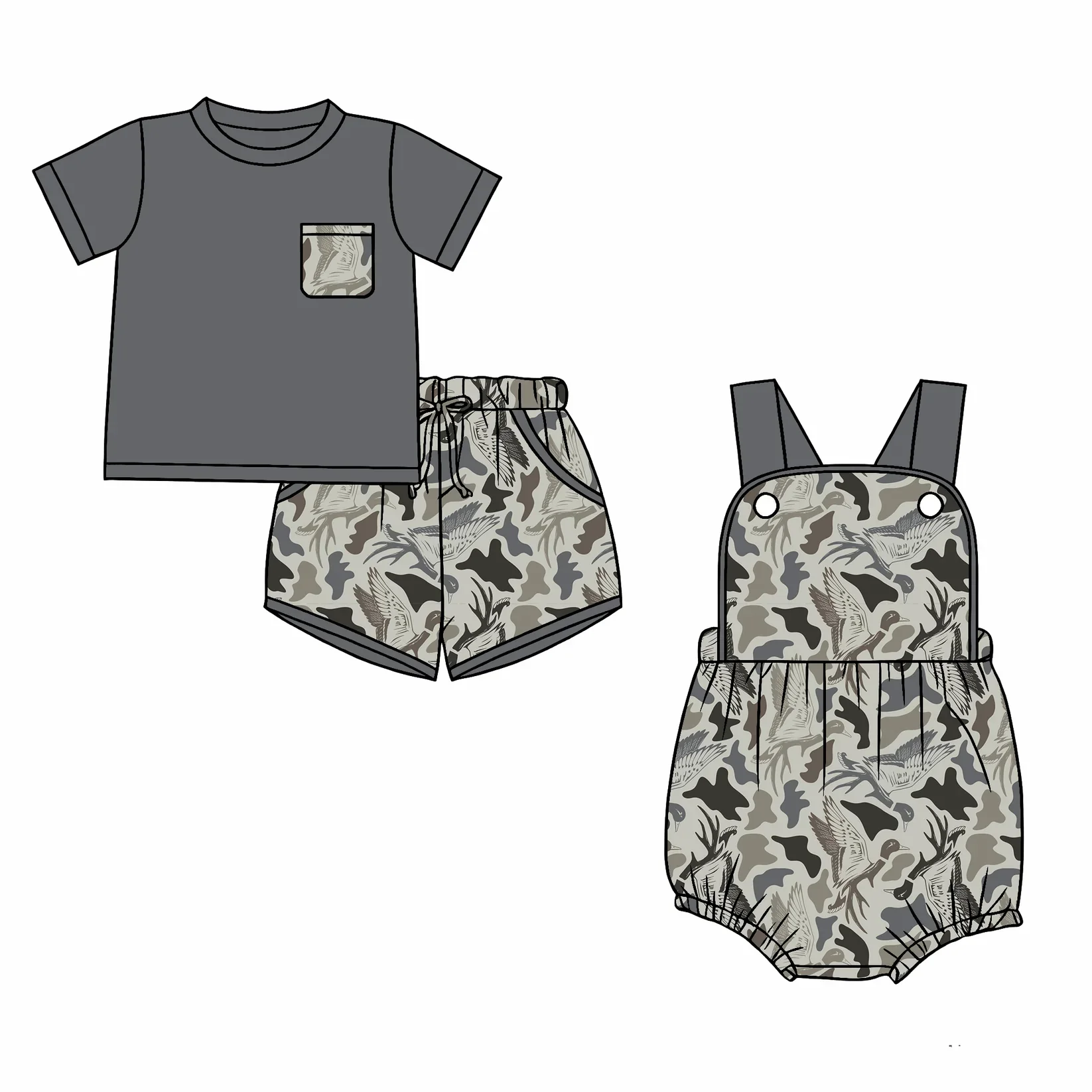 Children Hunting Camouflage Print Easter Shorts Outfits Baby Boy Bubble Romper Brother Matches Kids Western Clothing - view 4