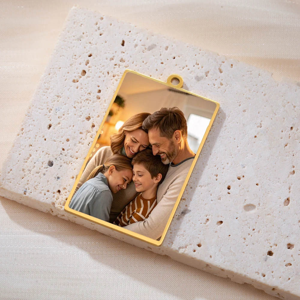 

EUEAVAN 1pc Custom Picture Photo Rectangle Pendant Stainless Steel Family Necklace Jewelry Making Accessories DIY Charms