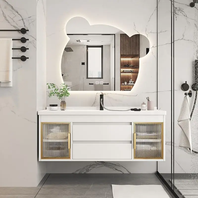 Bear mirror bathroom cabinet ceramic integrated basin bathroom wash basin cabinet combination washbasin countertop integrated wa