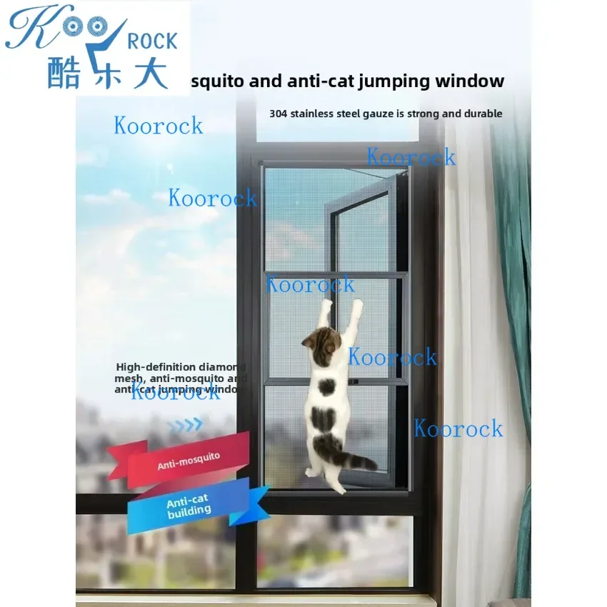 DIY No-Drill Fly Screen Window -Customizable Sliding/Balcony Security Mesh for Cats, Anti-Mosquito, Flat-Out Opening Strong Mesh