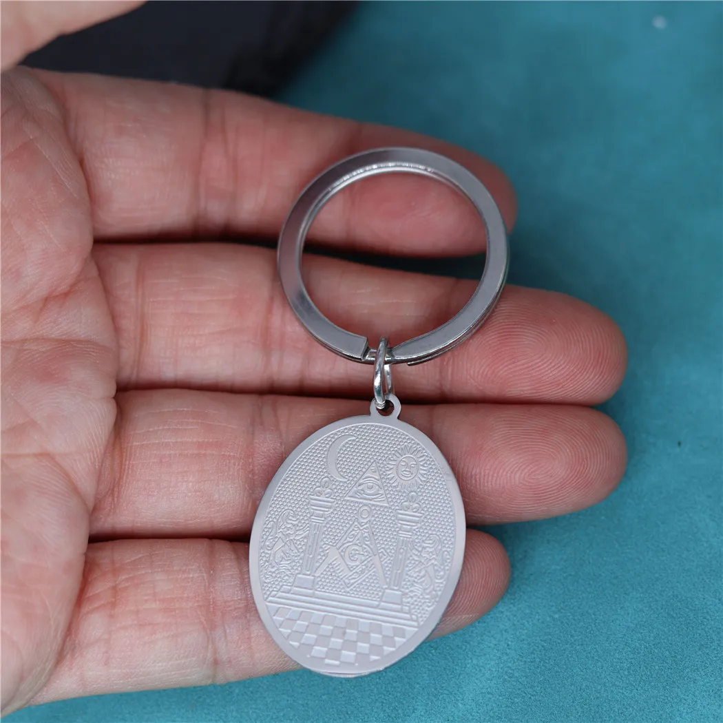 Freemasonry Symbol Mason Pendant Keychain Stainless Steel Twin Pillars Boaz And Jachin Keyring Key Chains Men Women Amulet Gift