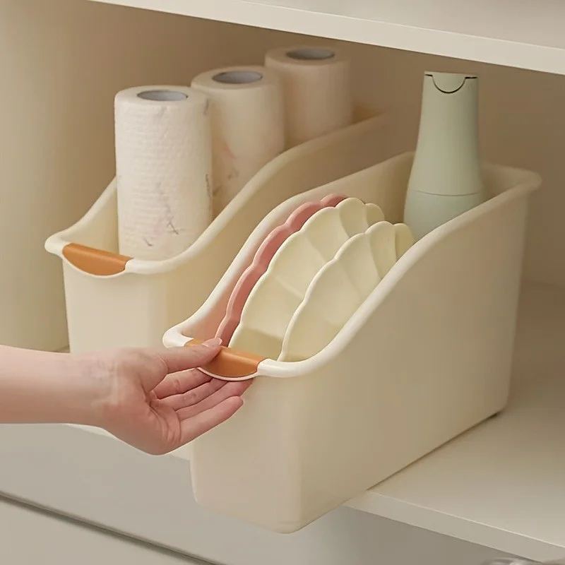 2 heavy-duty plastic storage boxes, suitable for cabinet, bathroom, home essentials, and kitchen/bathroom storage