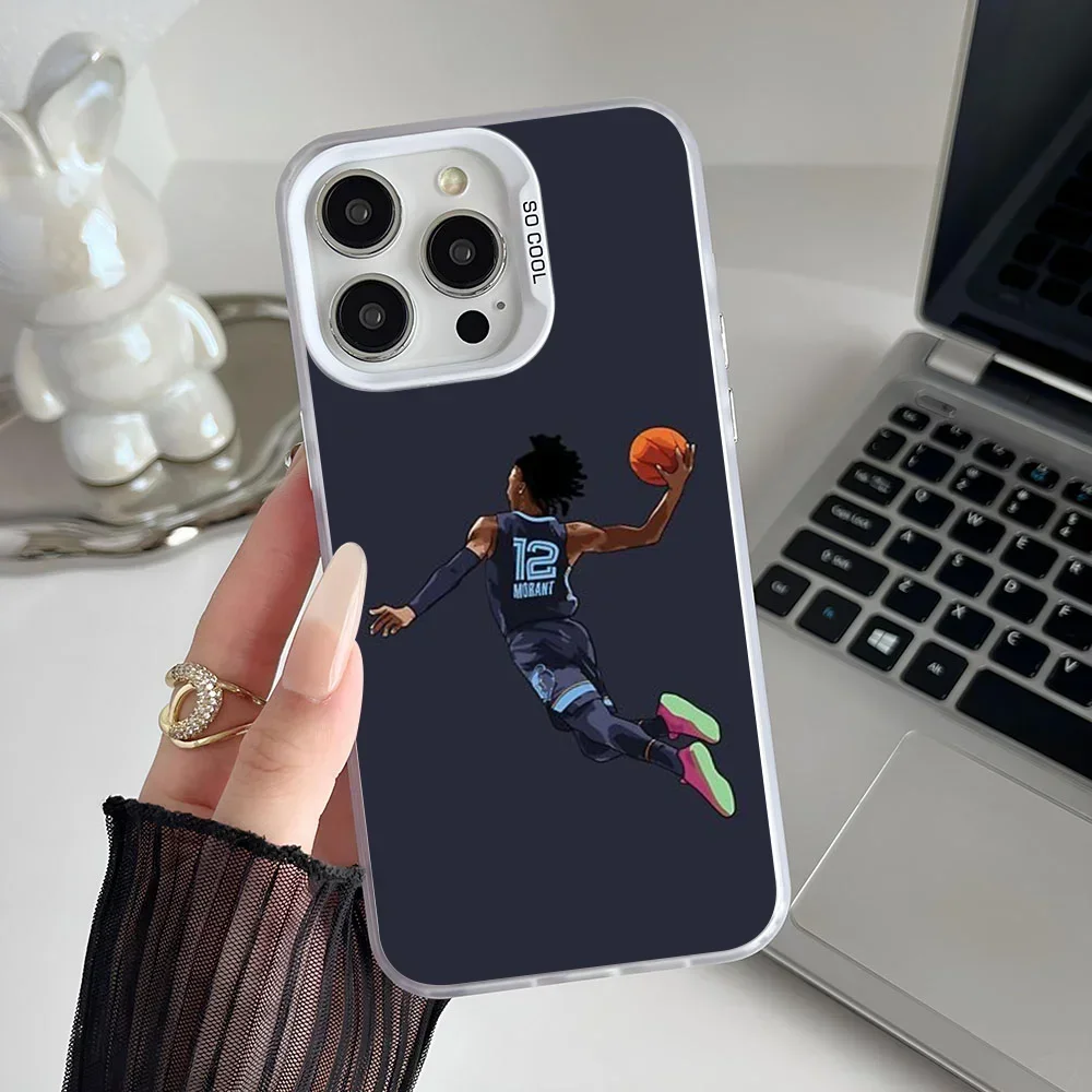 1 قطعة Ja Morant Qiangy جراب هاتف IMD اللون فضي شل آيفون 16 15 14 13 12 11 برو ماكس زائد