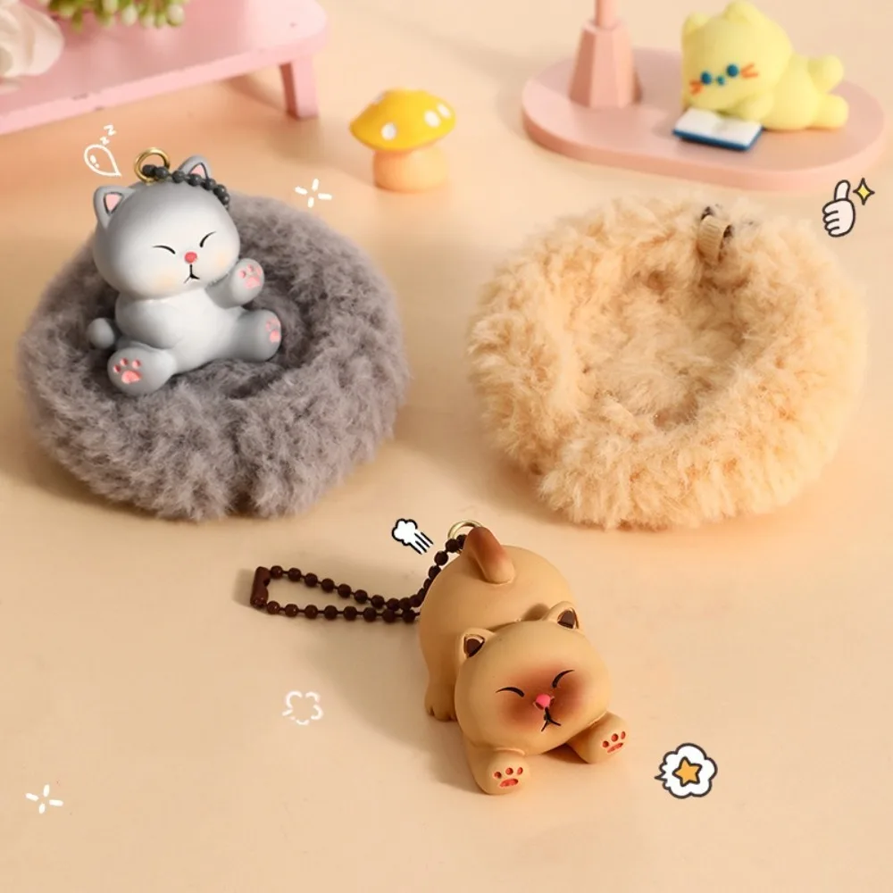 Bag Accessories PP Cotton Plush Cartoon Key Ring Mental Sleepy Cat Animal Keychain Resin Nest Backpack Pendant Party