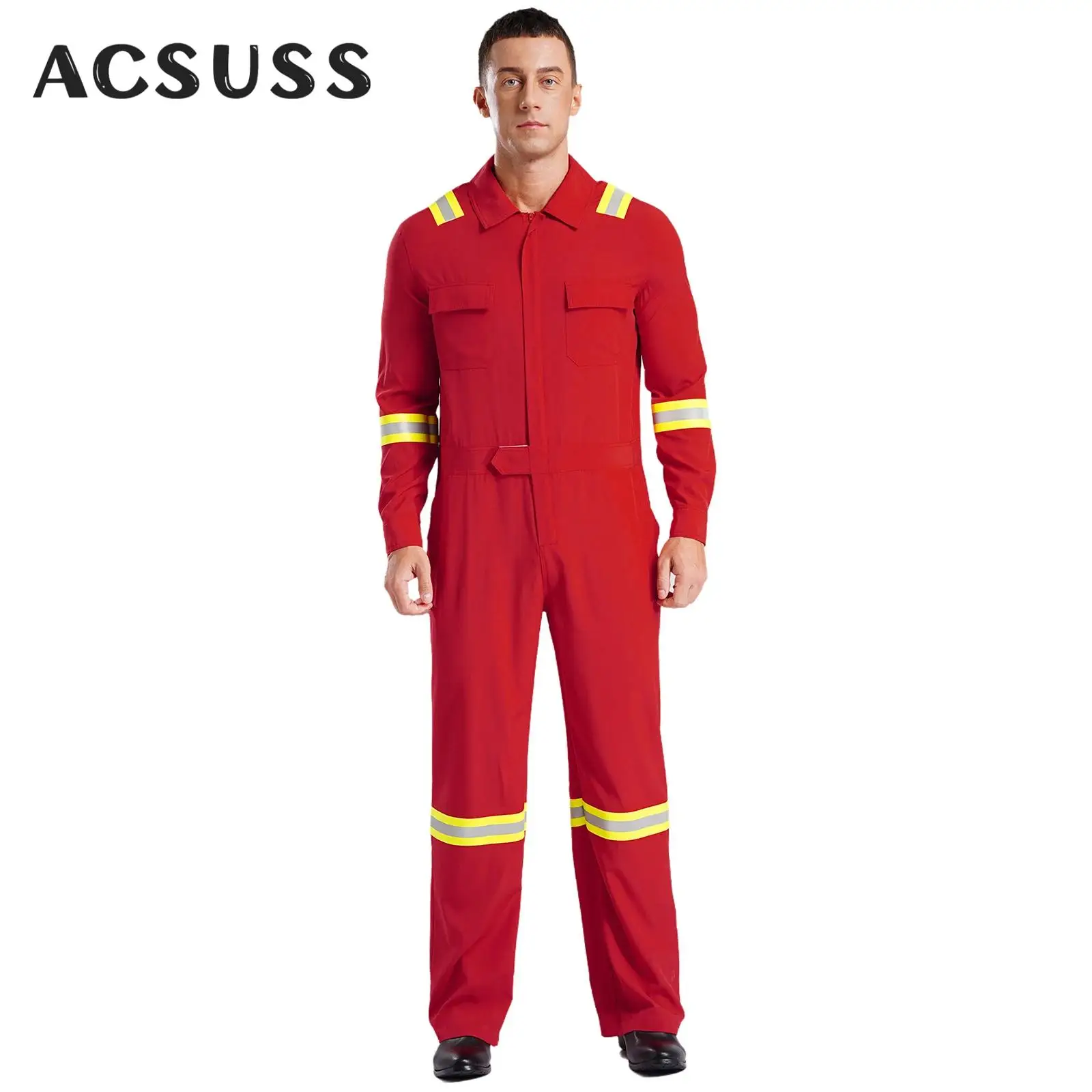 Men Working Overalls Uniform Reflective Stripes Long Sleeve Zipper Coveralls Welding Suit Workshop Mechanic Jumpsuits Workwear