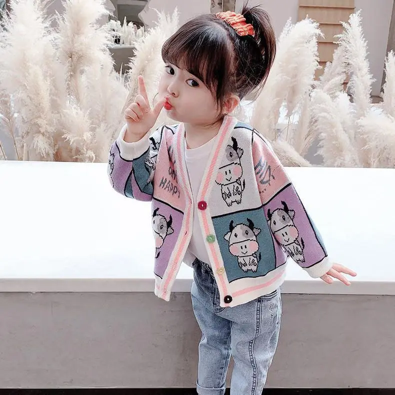 

Girls Cardigan Sweaters New Spring Autumn Children's Cartoon Coats Kids Girls Baby Sweaters Casual Cotton Clothing Tops Knitwear