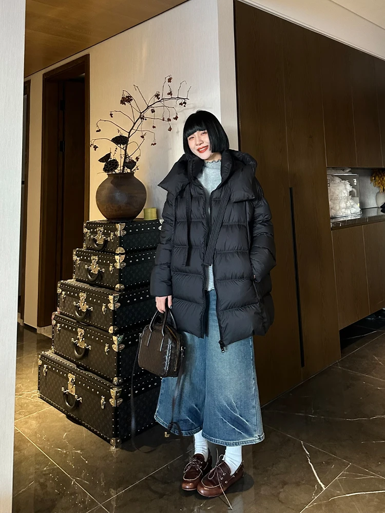 

Warmth Du down Jaet Women's Hooded Belted Design Thiened Winter Coat Sli Commuter Sle Briti Straight Cut Fit