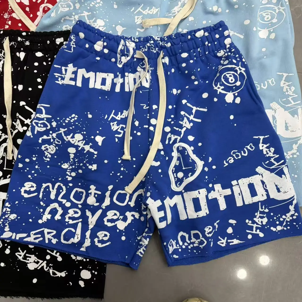 High-Quality Fashionable Pure Cotton Shorts, Full-Print Terry Shorts, Trendy High Street Style