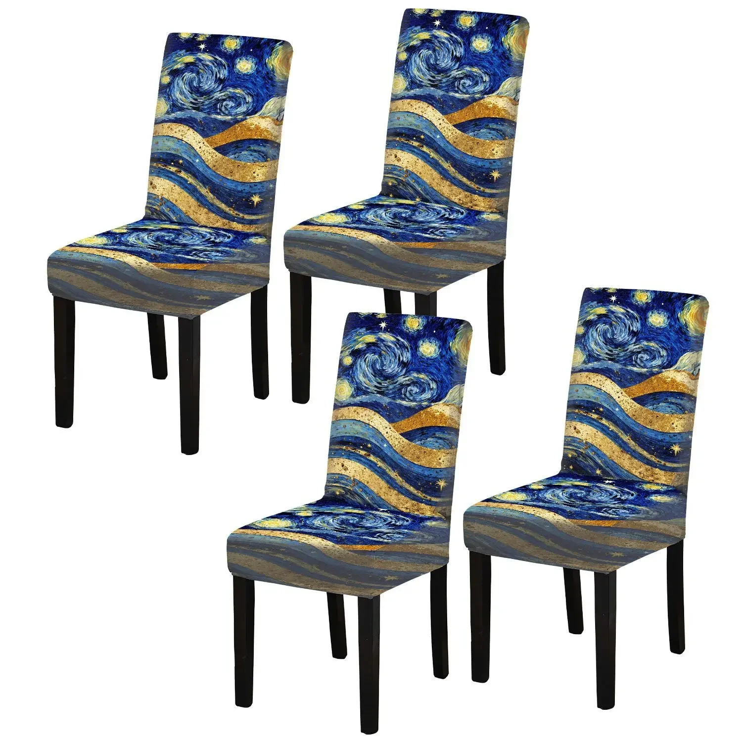 Elastic dining chair cover Starry sky fluid art wave inspired decorative pattern, home dining chair cover