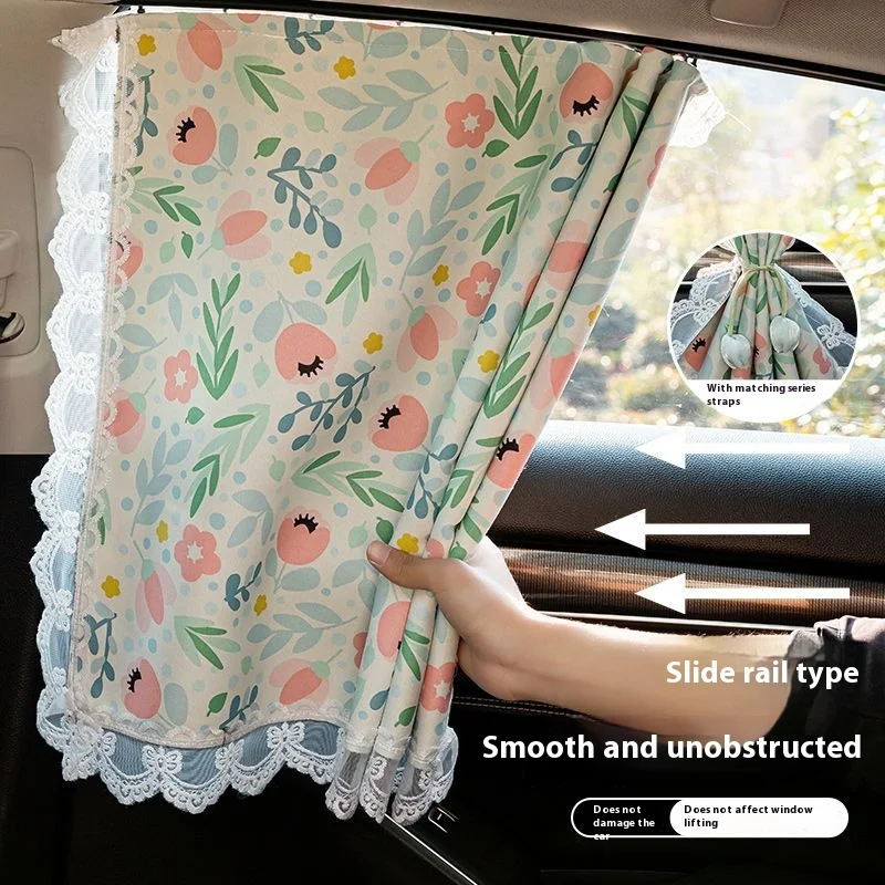 

Car Window Curtains Sunshade Track-Style Sun Protection Car Accessories Lace Print Car Side Window Privacy Curtains