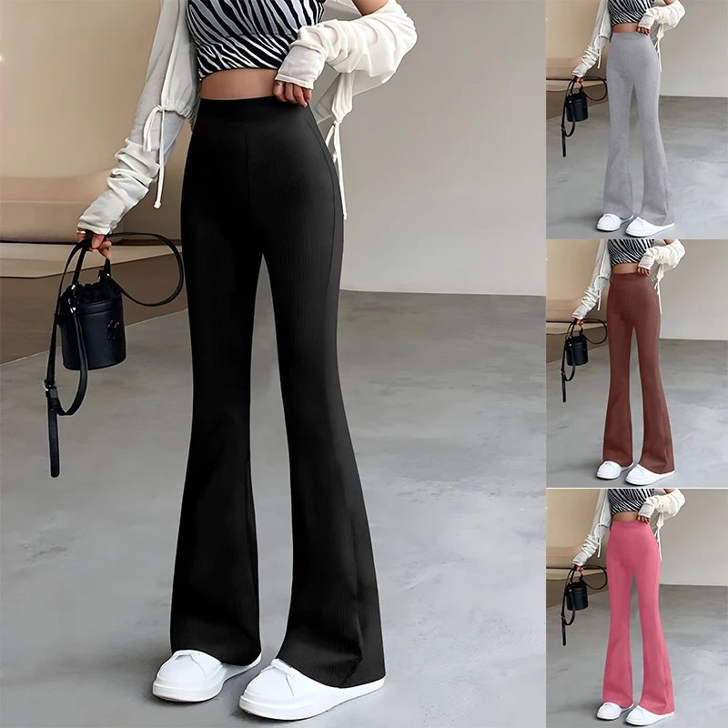 Women\'s Flared Pants Casual Slim Solid Color Pants Elegant Thin High Waist Ladies pants Female Clothing Street Wear