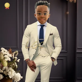 بدلة 3 قطع للأولاد ، فستان زفاف مخصص للأطفال ، جاكيت وبنطال وسترة ، حفلة رسمية ، عمر 2-16 سنة