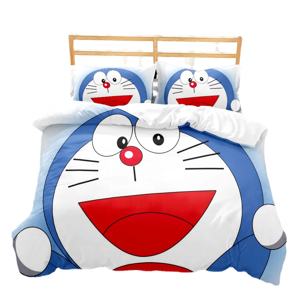 Cute D-Doraemons Bedding Sets Cartoon RoboCat Duvet Cover Home Blue Printed Pillowcase Set luxury birthday gift