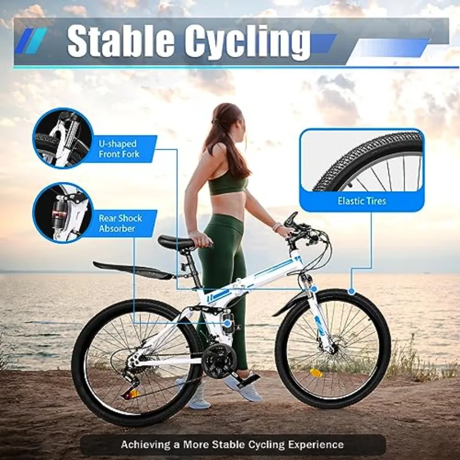 26 دراجة المدينة القابلة للطي للبالغين مع نظام تروس 21 سرعة، تصميم قابل لضبط الارتفاع، مثالي للتنقل في الحضري والتخييم على الطرق Mo #5