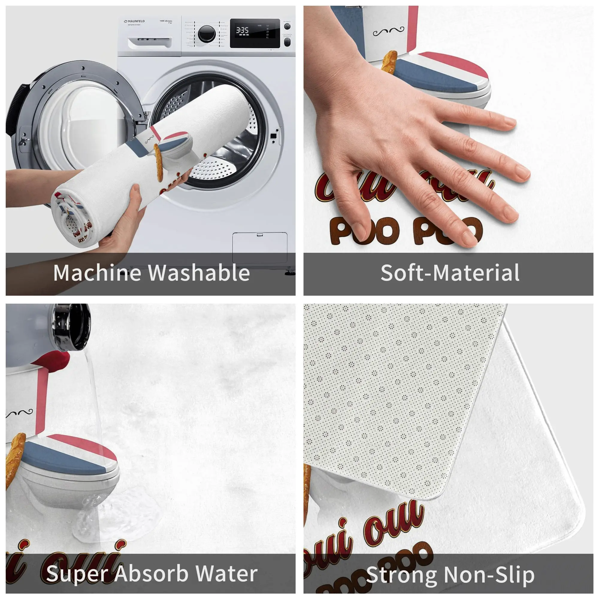 Oui Ouioo poo الفرنسية المرحاض المضادة للانزلاق ممسحة الكلمة حصيرة مكافحة ارتداء السجاد البساط للمطبخ مدخل المنزل شرفة مسند القدم الحصير #4