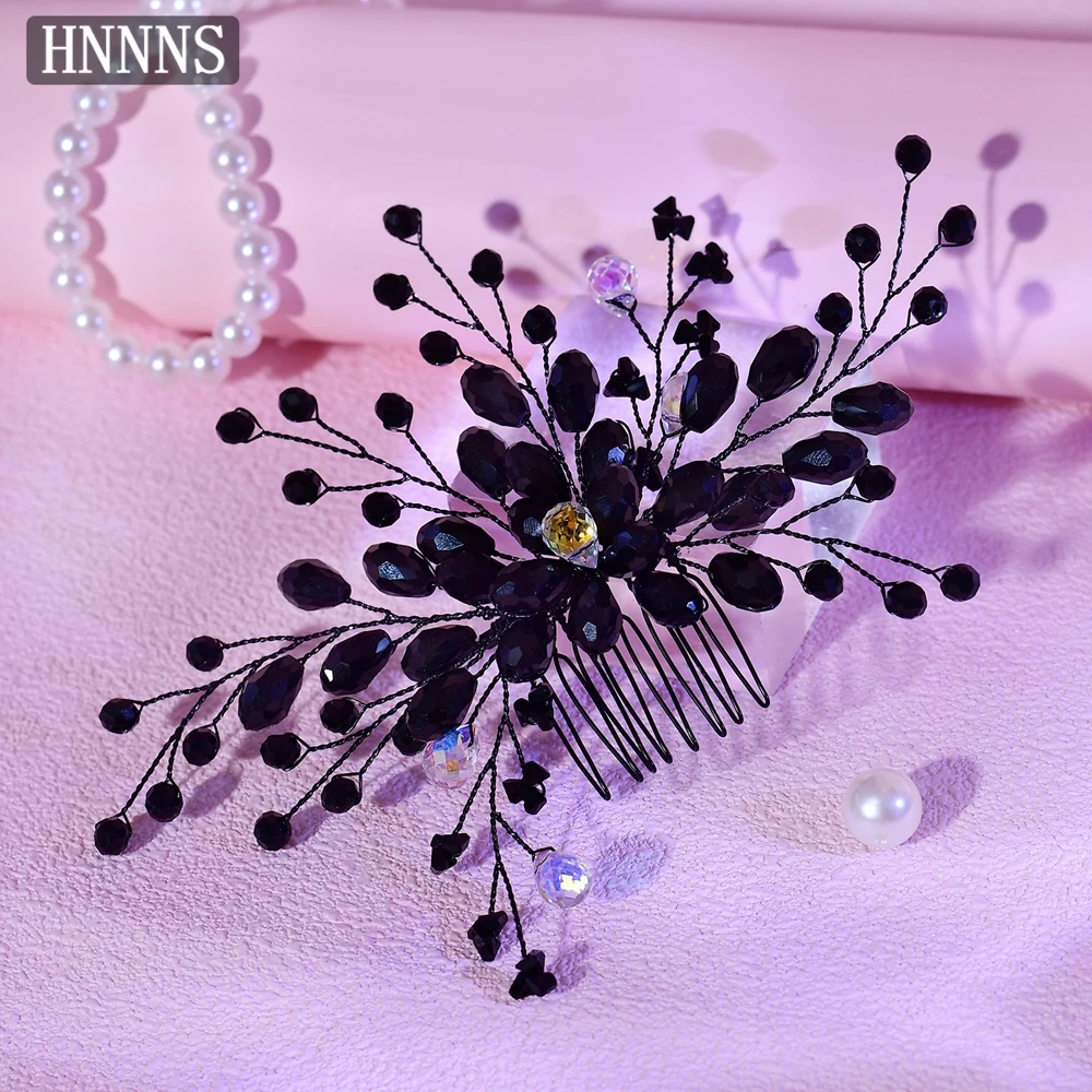 

HNNNS Black Crystal Hair Comb For Women Back Hair Clip Handmade Woven Side Comb Flower Leaf Hair Clip Fashion Hair Jewelry A348