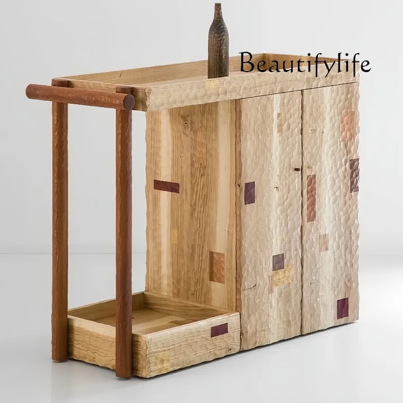 

Medieval solid wood hammer texture wine cabinet light luxury retro designer porch cabinet household storage storage cabinet