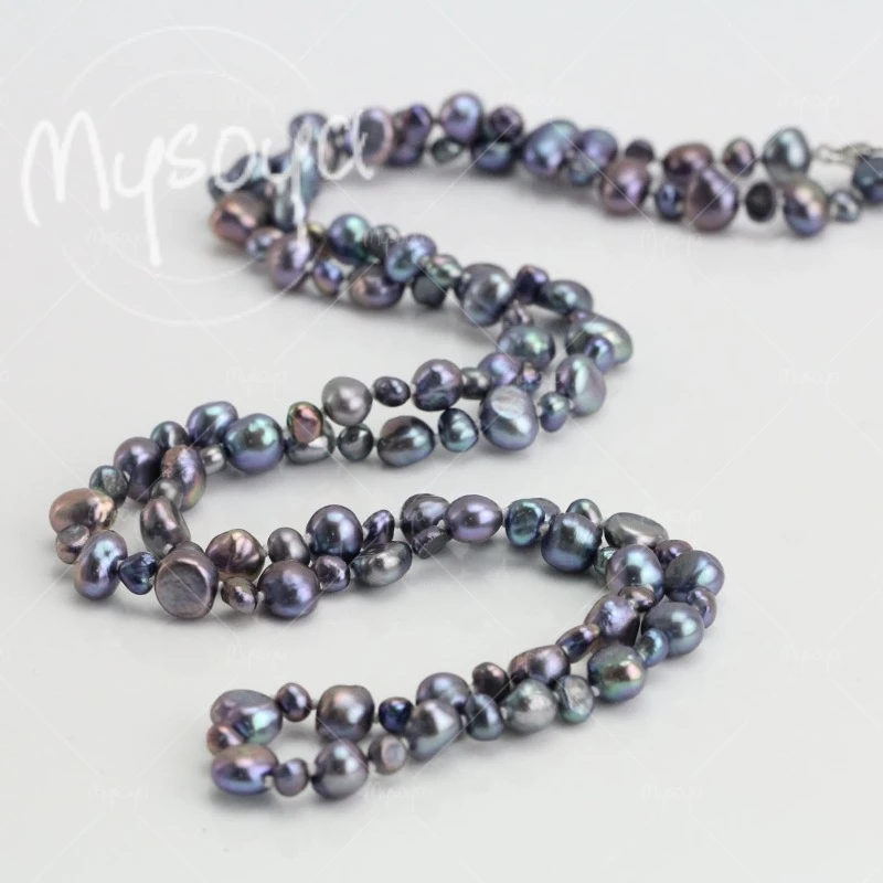MYSOYA 6-7mm & 8-9mm Peacock Baroque Freshwater Pearl Long Necklace for Girlfriend, for Wedding/ Mother's Day Gift A0611