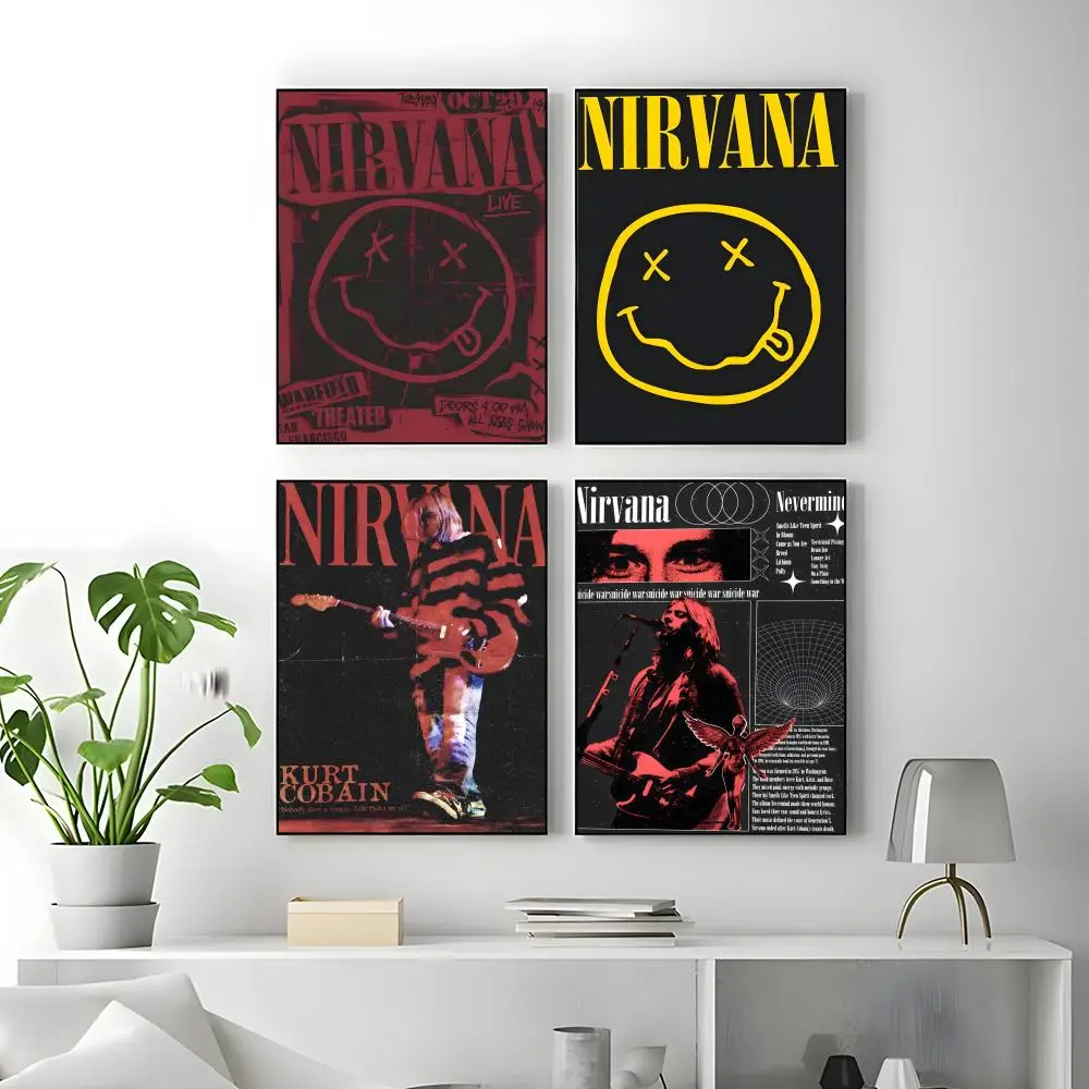Band Nirvana Poster Self-adhesive Art Waterproof Paper Sticker Coffee House Bar Room Wall Decor
