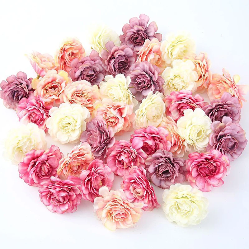 Silk Rose Artificial Flower Head Fake Flower For Home Decor Christmas Party Marriage Wedding Decoration DIY Wreath Accessories