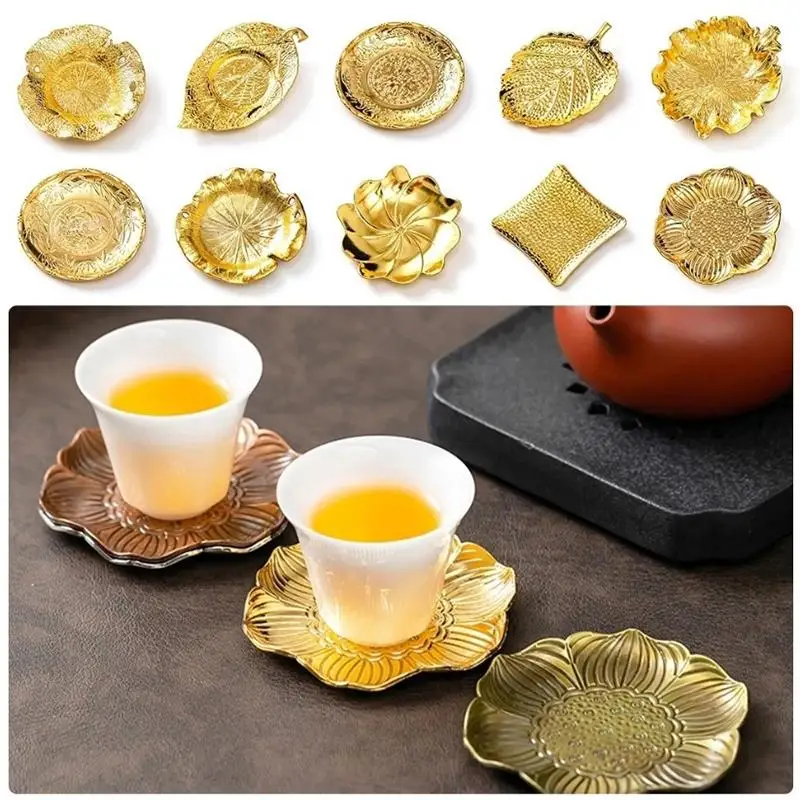 Retro Golden Alloy Coaster Heat Resistant Pad for Tea Coffee Cup Office Living Room Home Decor