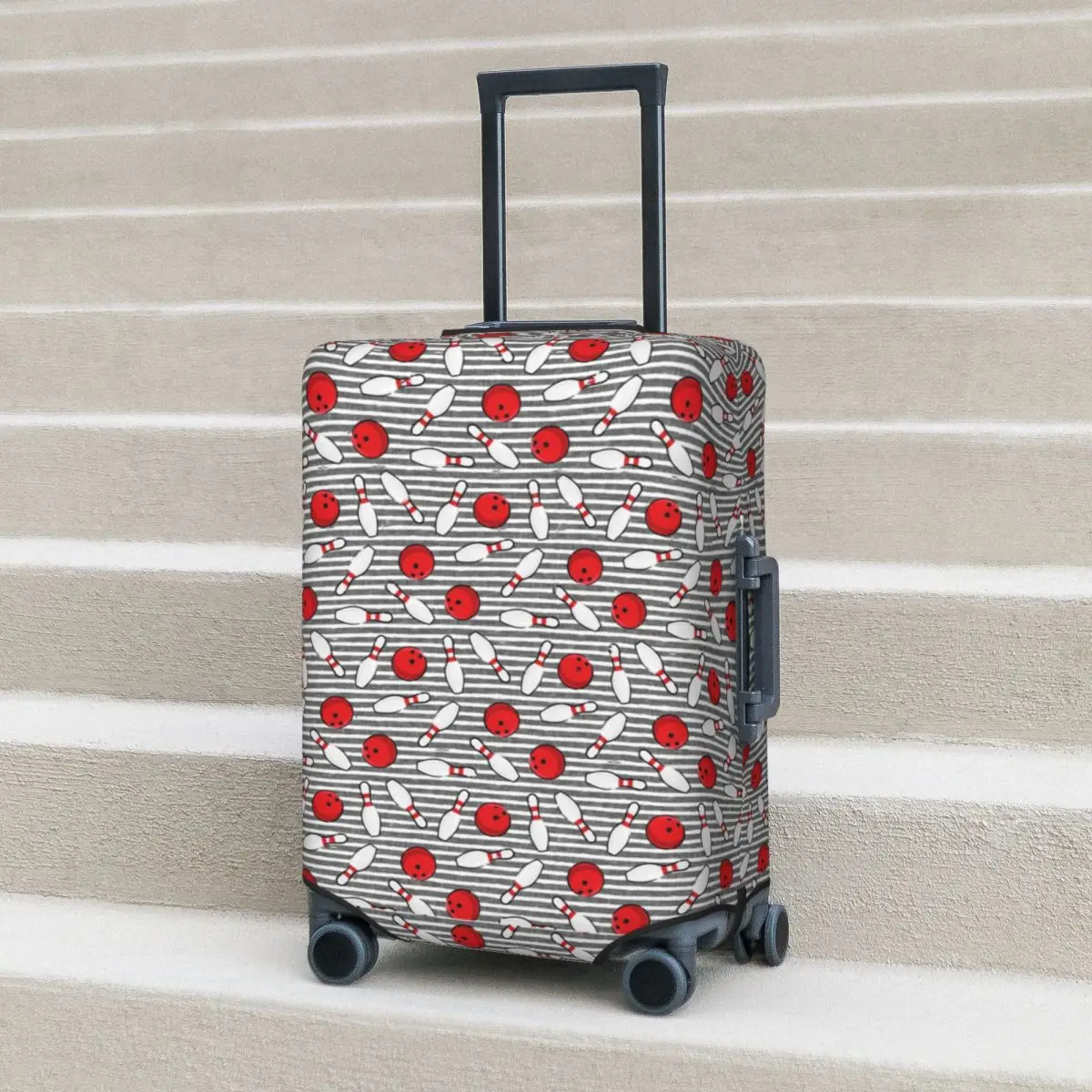 Bowling Stripes Suitcase Cover Bowling Pins Doodle Cruise Trip Vacation Useful Luggage Case Protector Christmas Gift