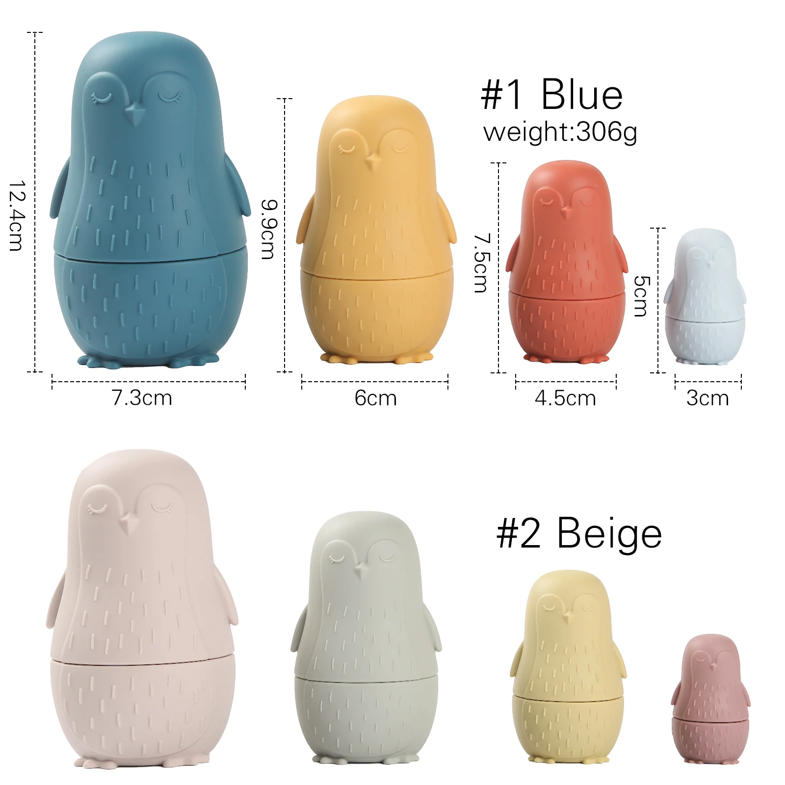 Montessori Nesting Dolls Toy Russian Penguin Animal Matryoshka Doll Educational Toys For Children Silicone Stacking Gifts