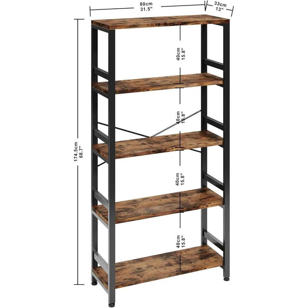 خزانة عرض، رف عريض 31.5 بوصة رف سلم 5 طبقات 110 رطل/رف خزانة كتب على الطراز الصناعي العتيق لغرفة النوم وغرفة المعيشة