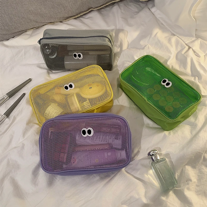 Милая Сетчатая Сумка для макияжа, портативная Вместительная дорожная сумка для хранения косметики