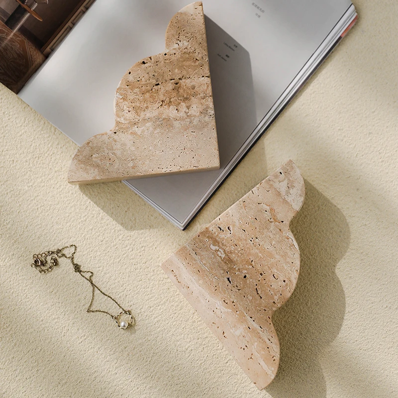 

Vintage Travertine Bookends for Shelves Wave Shape Book Ends for Heavy Books Decorative Book Holders for Bookshelf Home Decor