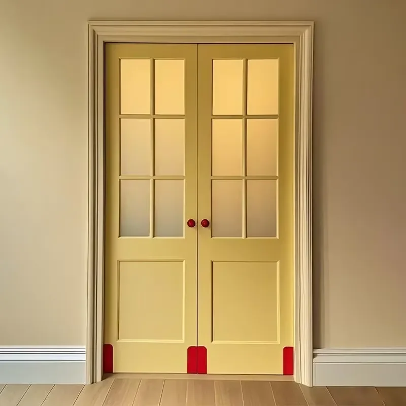 Durable French White Double Door Sound Insulation Glass Indoor Wooden Door Silent Dustproof No Odor for Home Interior Design