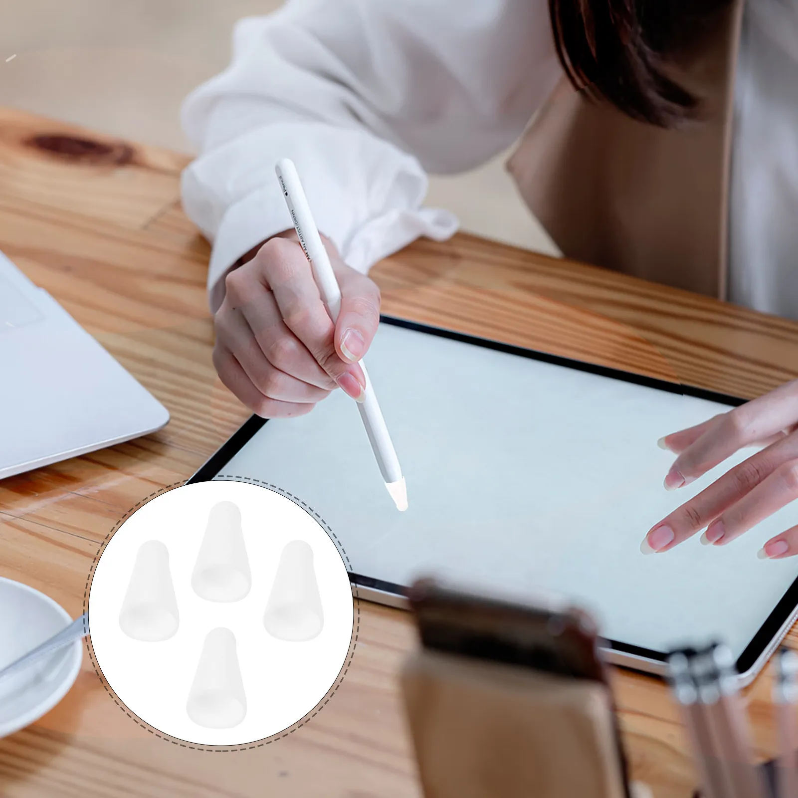 

4Pcs Silicone Stylus Pencil Tip Protector Anti Slip Replacement Nibs Silent Writing Cover Compatible with Apple Pencil