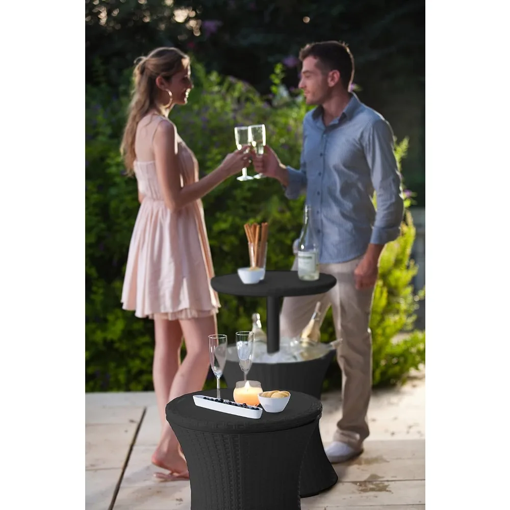 Keter Pacific Cool Bar Outdoor Patio Furniture and Hot Tub Side Table with 7.5 Gallon Beer and Wine Cooler, Dark Grey