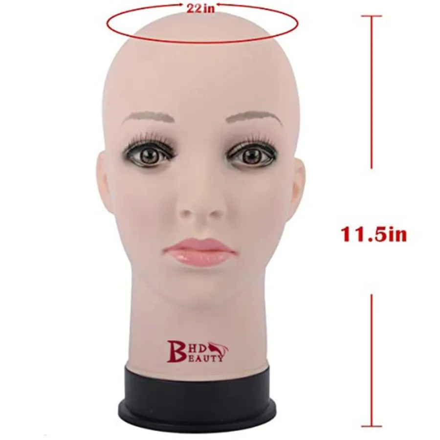 BHD BEAUTY Tête de mannequin chauve beige femme cosmétologie professionnelle pour la fabrication de perruques affichage perruques lunettes cheveux avec épingles en T 2