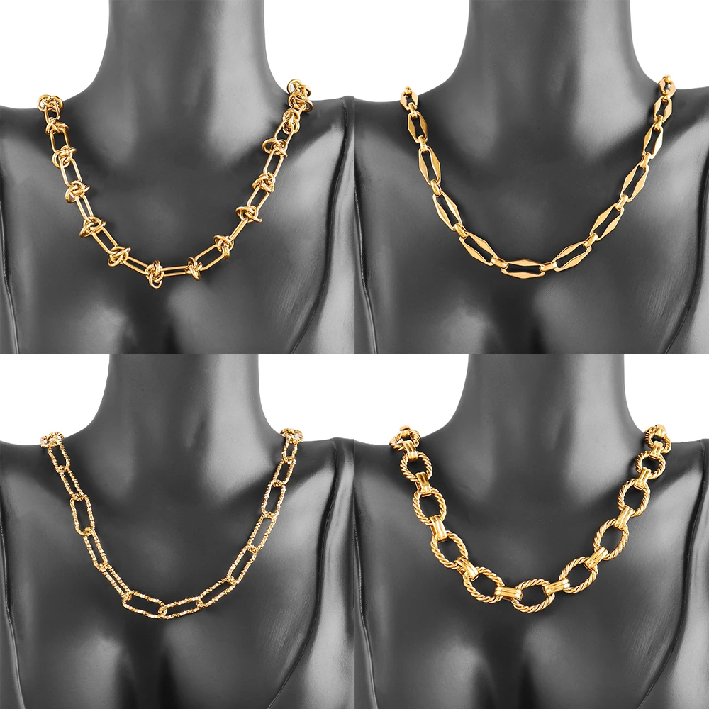 316L Stainless Steel Vintage Chain Necklaces For Men Gold Color Choker Chain Necklaces Women Jewelry