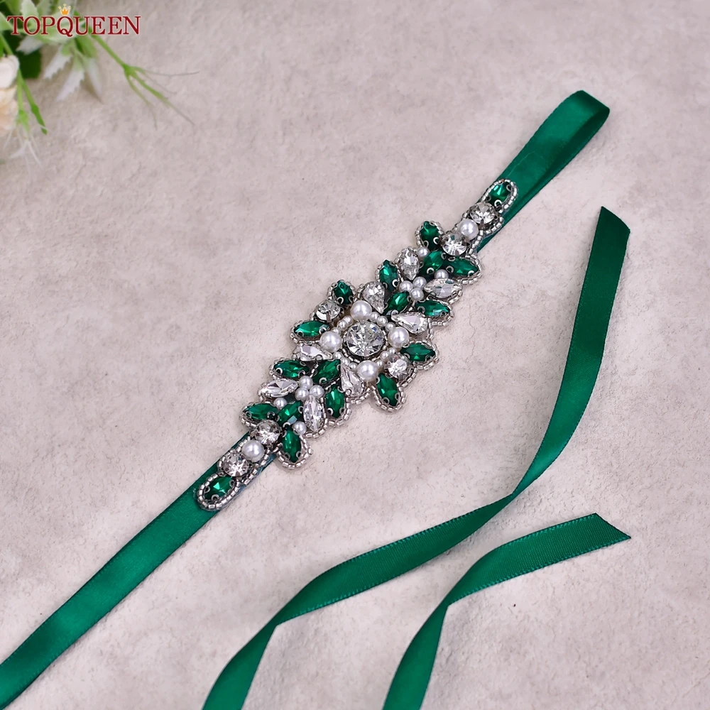 Topqueen Bruiloft Sjerp Groene Met Juwelen Versierde Applicatie Voor Vrouwen Formele Kleding Sjerp Bruids Spaghetti Sjerp Bruiloft Accessoires S270-KL