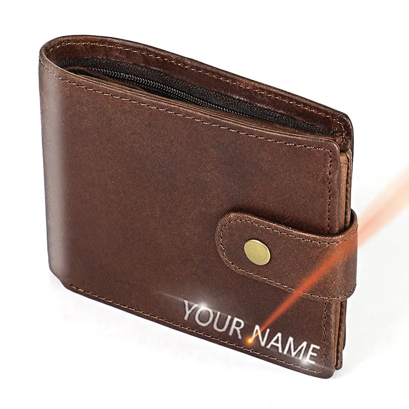 

New RFID Men Wallets Genuine Cow Leather Short Card Holder Name Engraving Male Purse High Quality Coin Pocket Men's Wallet