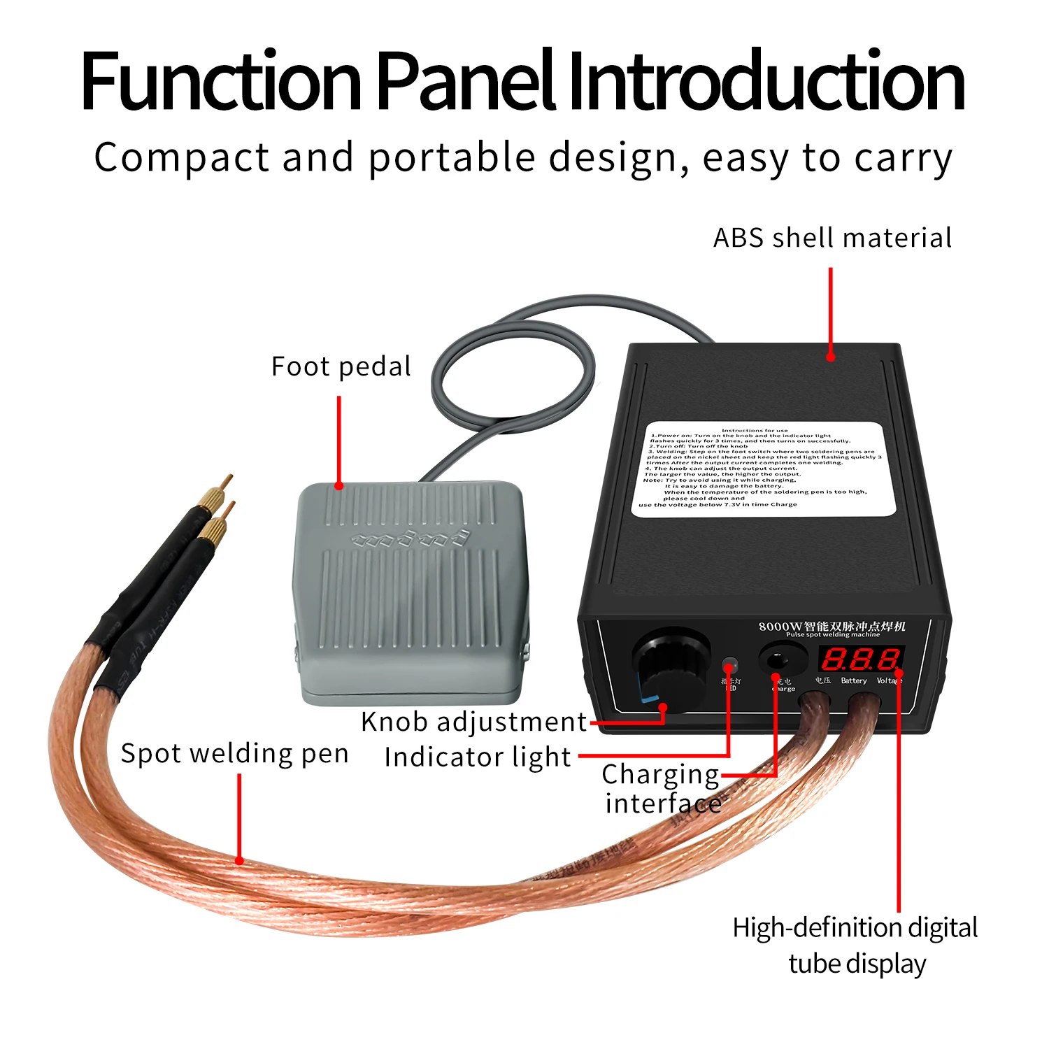 8000W High Power Intelligent Double Pulse Spot Welder Handheld 0.3mm Nickel Strip 18650 Battery Spot Welding Machine