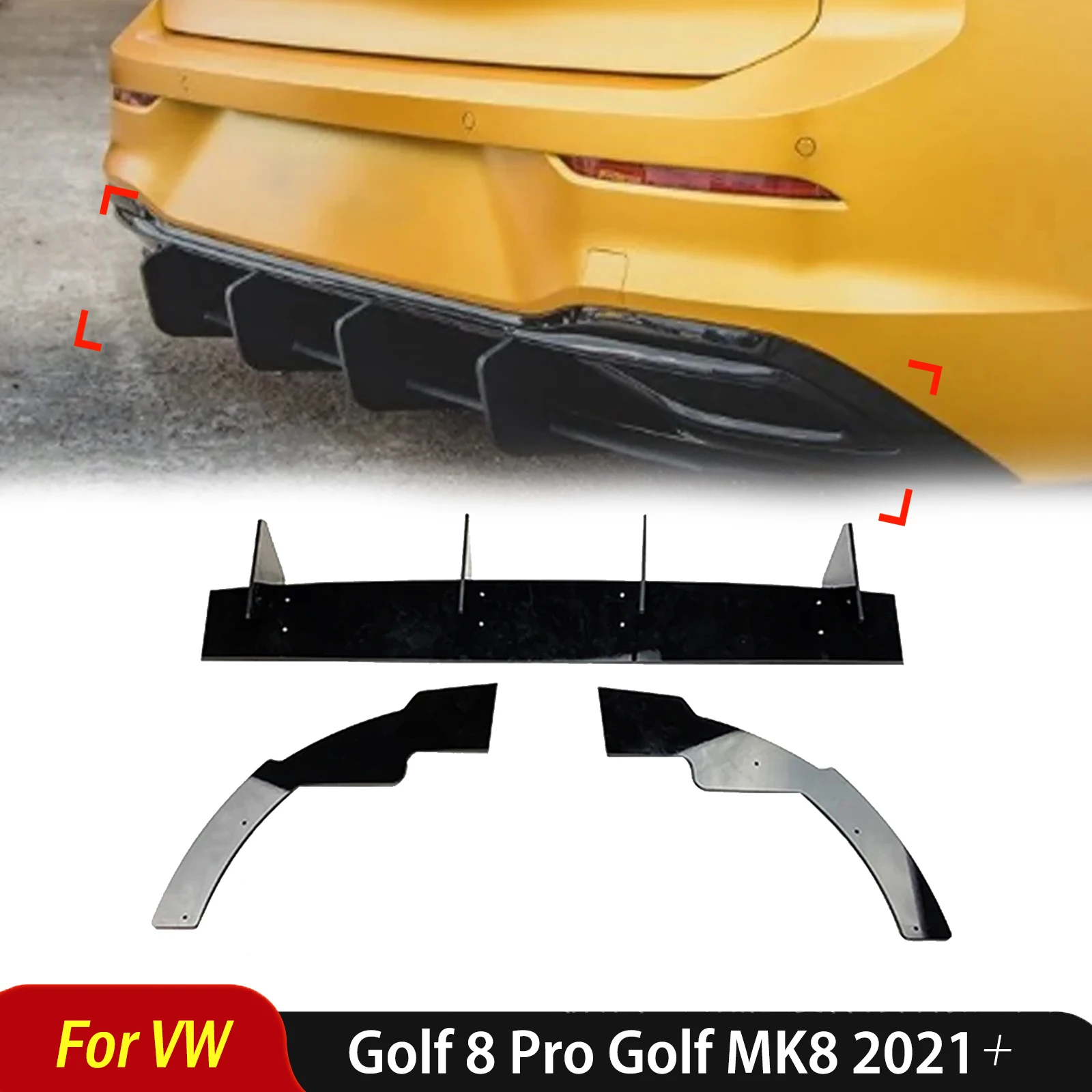 FanyFor VW Golf 8 Pro Golf MK8 2021+ Rear Bumper Lip Diffuser Car Guard Protector Cover Accessory Decoration Auto Parts Body Kit