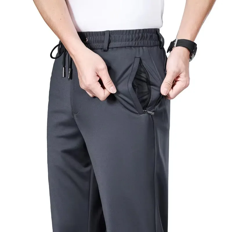 10XL Big Size Men's Autumn Casual Pants Straight Fit Elastic Waist Trouser Male Classic Office Plus Large Stretch Zipper Pocket