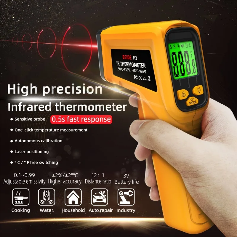 Handheld Infrared Thermometer Gun, High Precision Tester Kitchen Oil Baking & Industrial Use