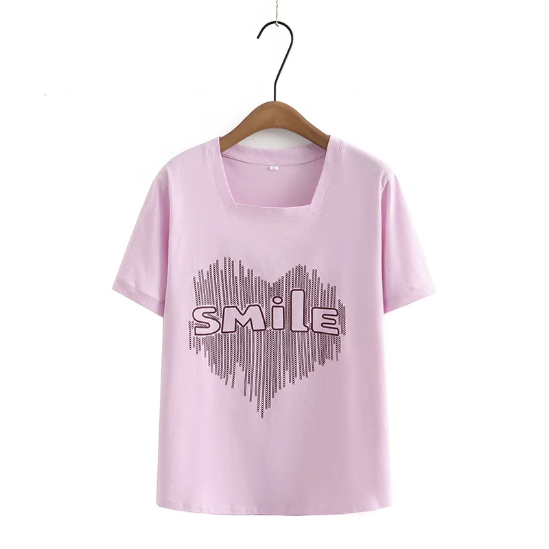 Camiseta de manga corta para mujer, top de talla grande con cuello redondo, estampado rosa, 3XL, 4XL, 5XL, 6XL, primavera y verano, novedad de 2023