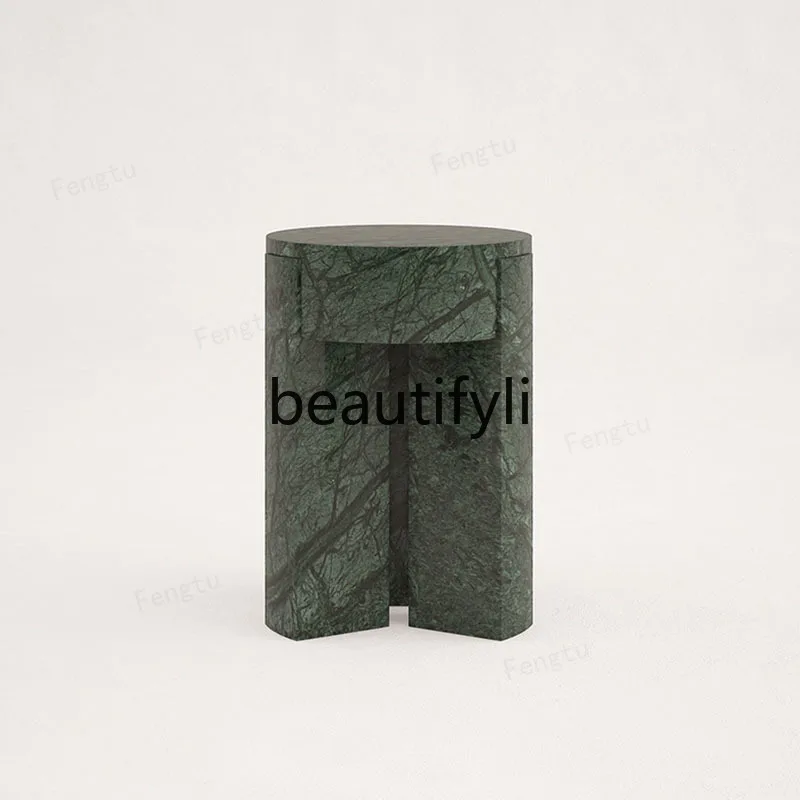 

Natural green marble edge few art high-end villa small apartment simple round living room creative corner few