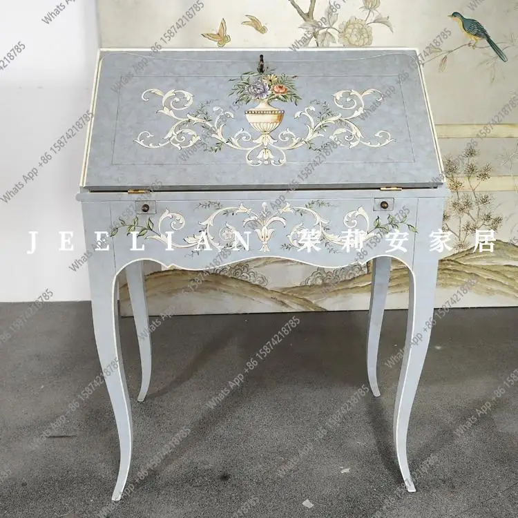 French solid wood birch European neoclassical heavy industry painting double side bucket counter-shot door gray black desk