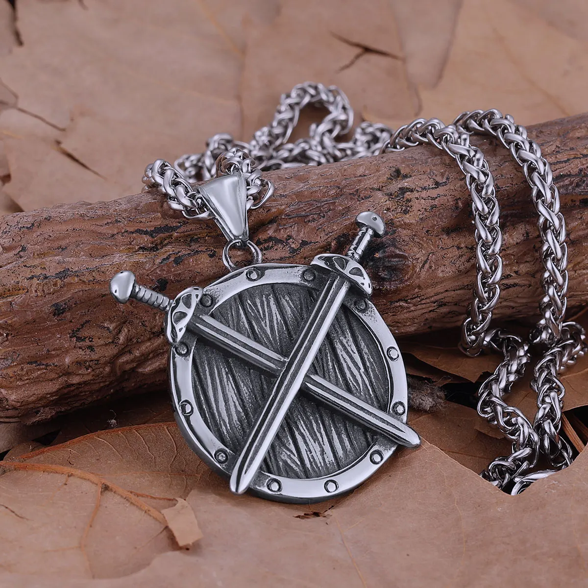 Vikings Warrior Weapon Sword Shield Necklace Nordic Ancient Rune Amulet Pendant Men Punk Hip Hop Stainless Steel Jewelry