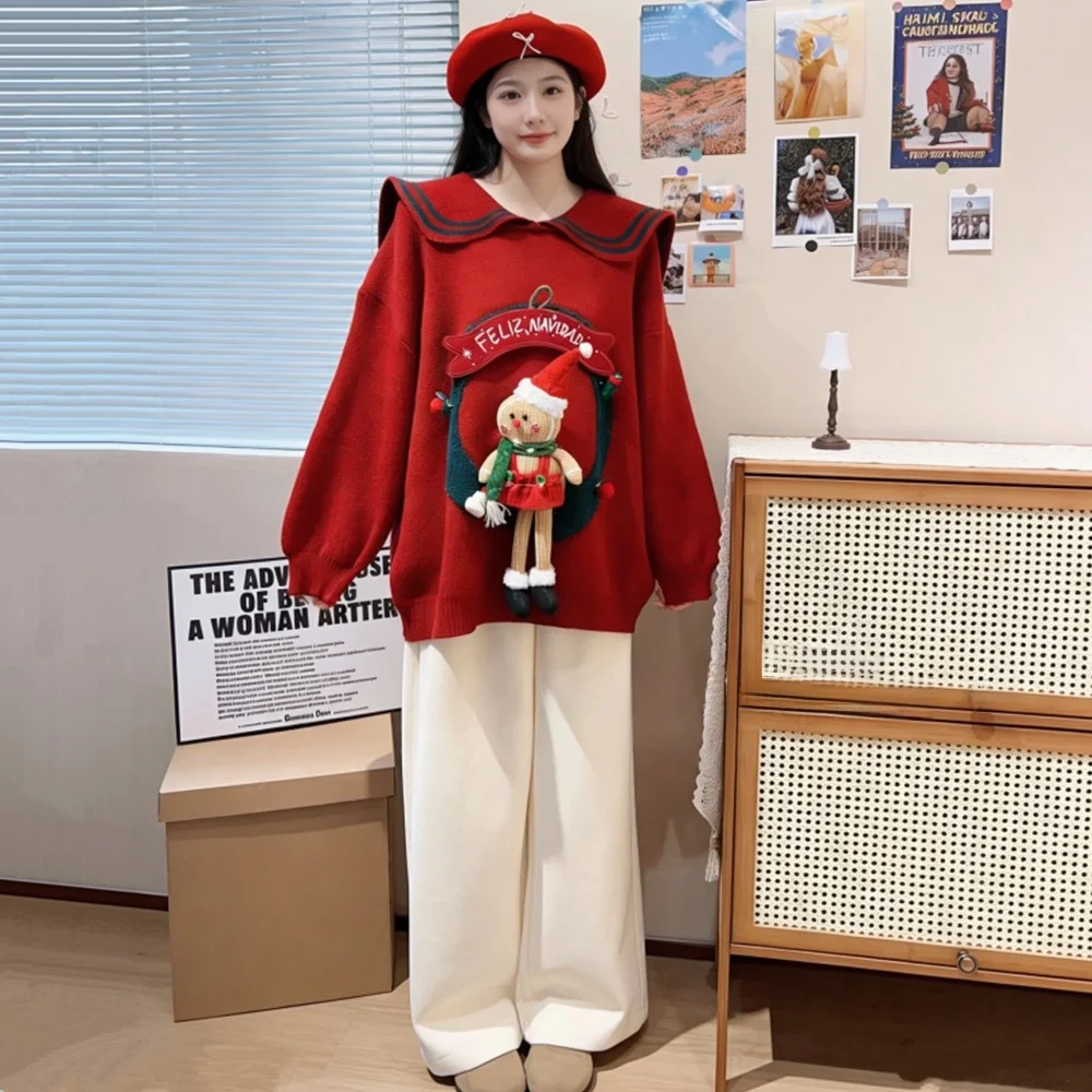 

Thiened Cisas свитер с кукольным воротником женский осенне-зимний большой размер тяжелая работа кукольный дизайн антивозрастная верхняя одежда трикотаж