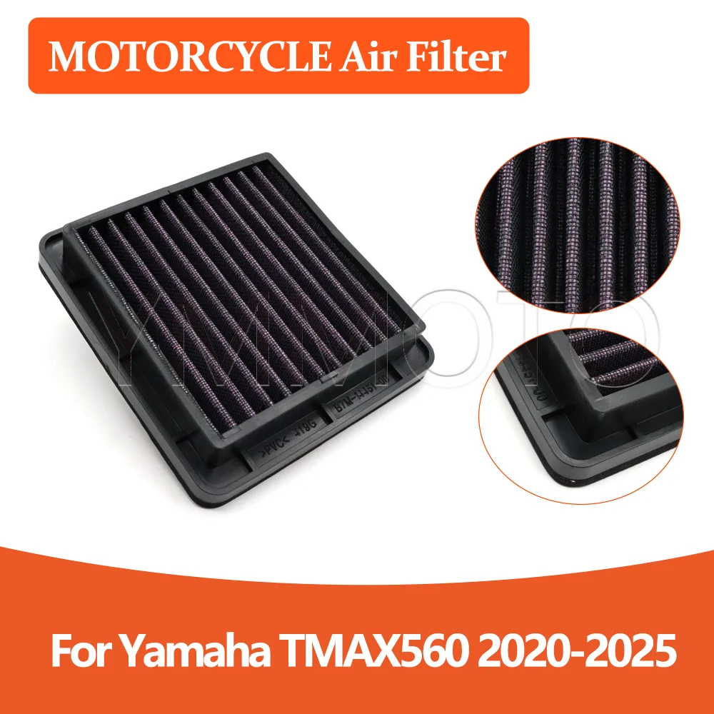 Motorcycle High Flow Air Filter For Yamaha TMAX560 T-MAX560 TMAX 560 2020-2025 2024 2023 2022 2021 Washable Intake Cleaner