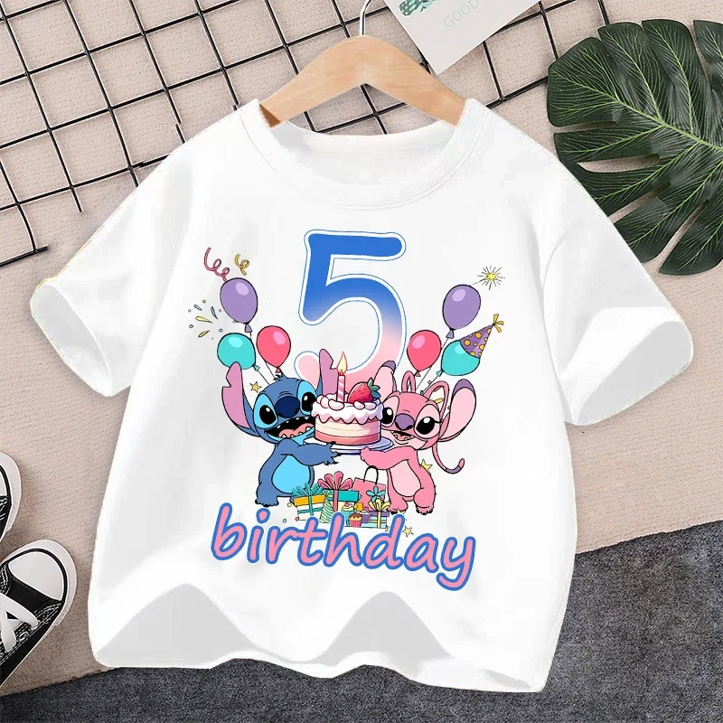 

Детская ткань из чистого хлопка с короткими рукавами и принтом Disney Stitch на день рождения для мальчиков и девочек, подарки для малышей