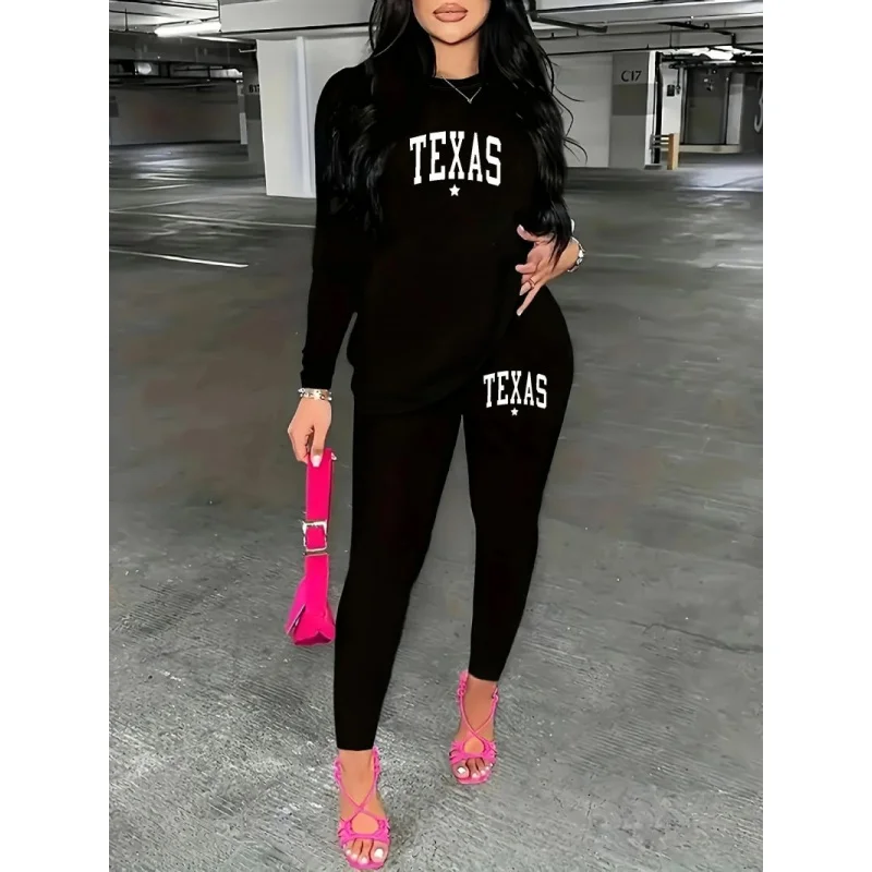 

Женская повседневная свободная футболка с длинными рукавами и брюками с креативным принтом, комплект из двух предметов на весну, осень и зиму